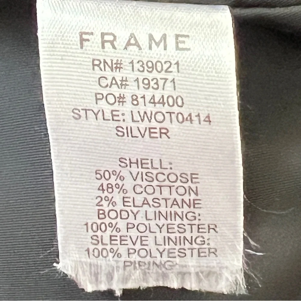 FRAME Silver Metallic Tailored Blazer Size 10 Luxe Structured Statement Jacket